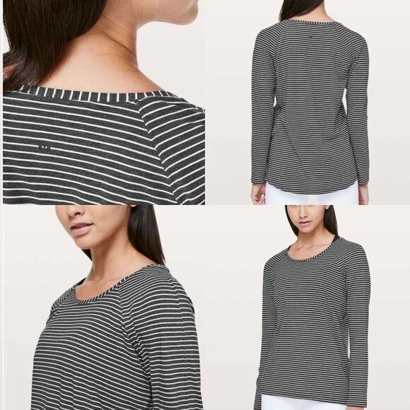 Lululemon Long Sleeve Modern Stripe Heathered Black White size 10 - Picture 1 of 5